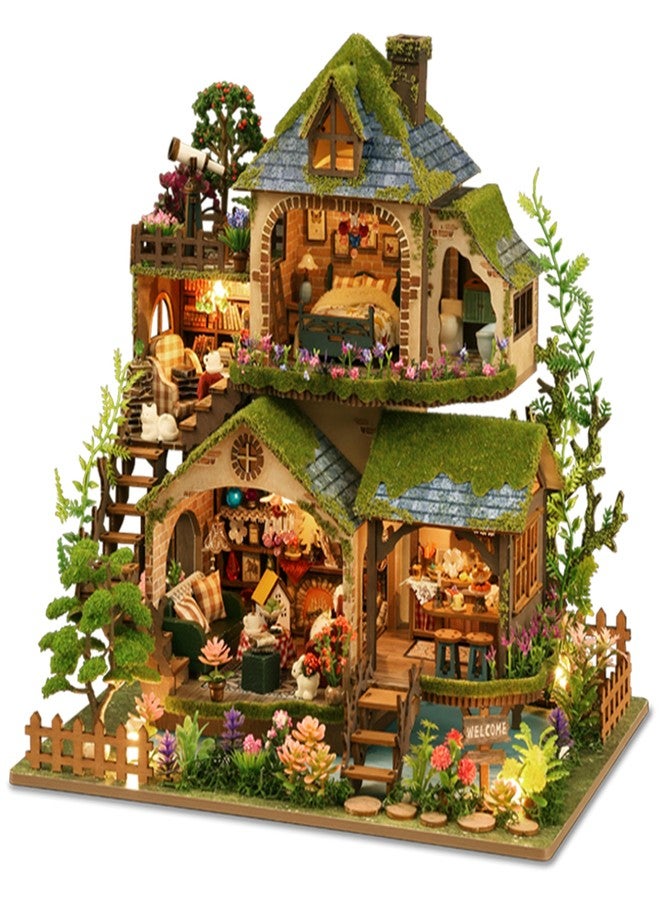 ISSEVE DIY Miniature House Kit, Tiny House Dollhouse Kit for Adults, Mini House Building Kits, Halloween Christmas Home Bookshelf Decoration, Gifts for Family and Friends (Forest Adventure) - Image 1